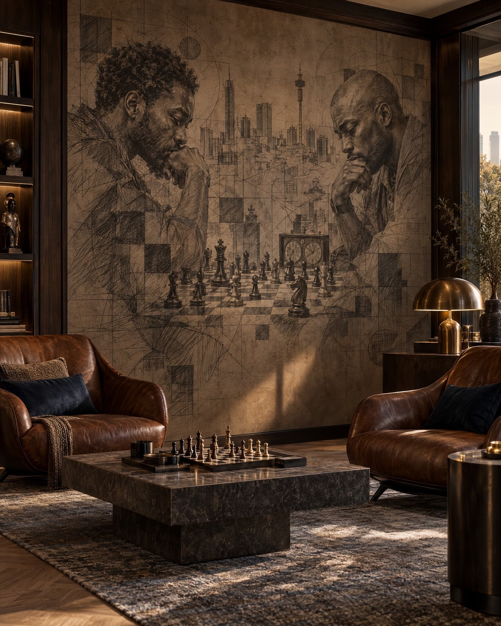 Strategic Minds Chess Mural - Wallpaper in room