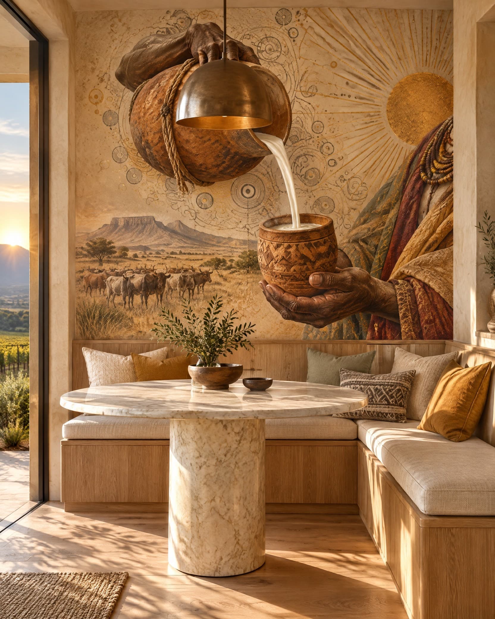 African Milk Bearer Mural - Wallpaper in room