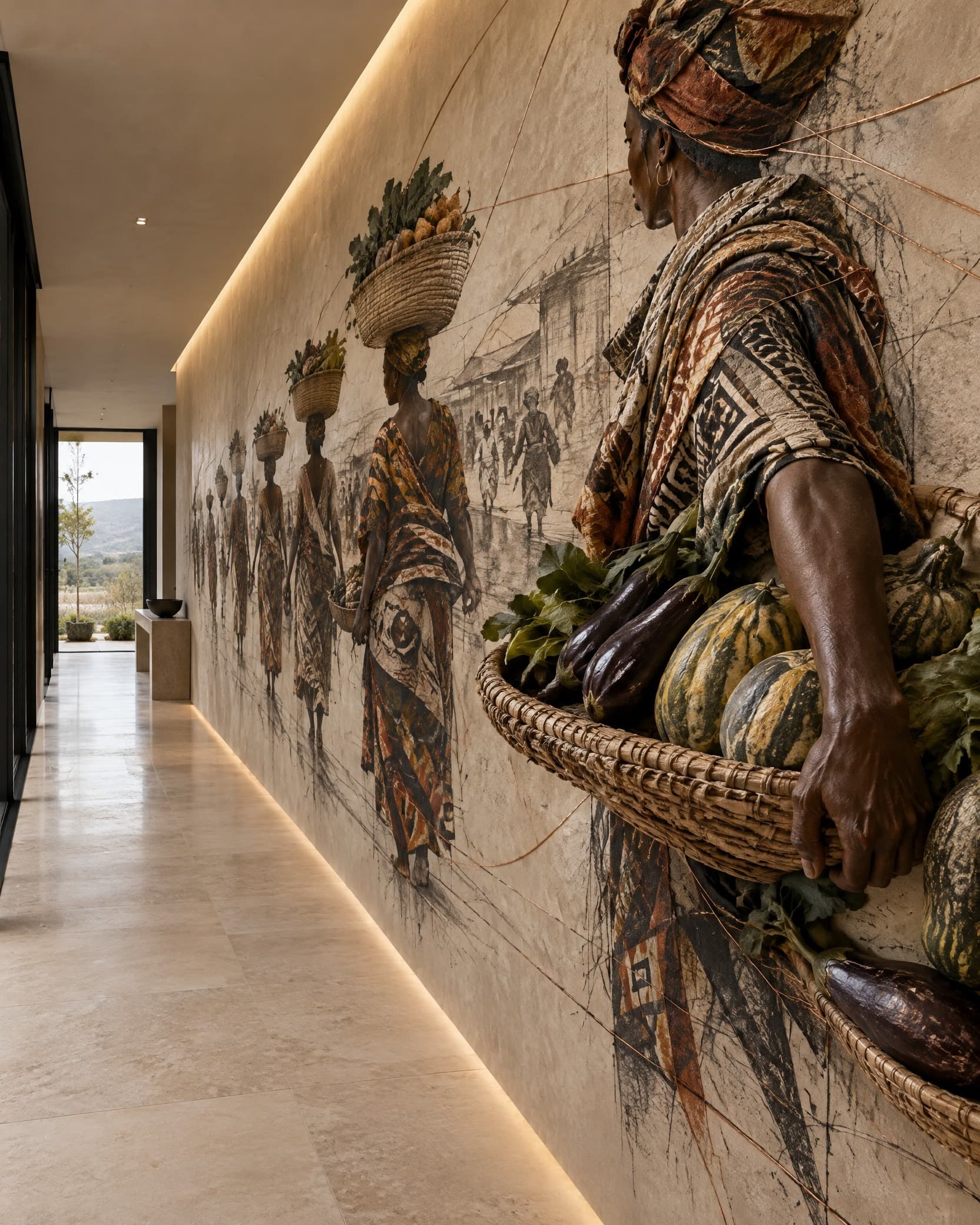 African Market Procession Mural - Wallpaper in room