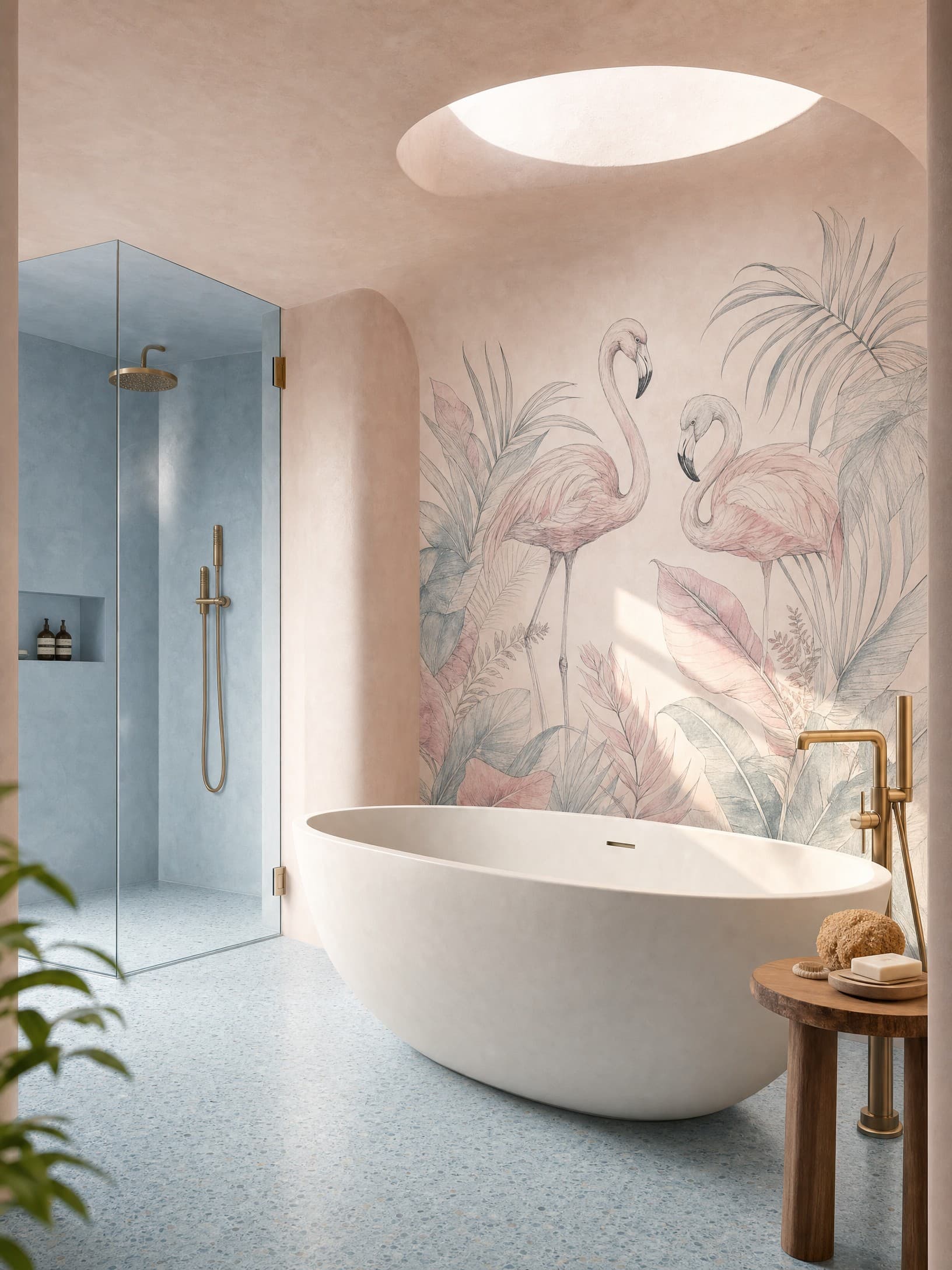 Blush Tropical Flamingo Mural - Wallpaper in room