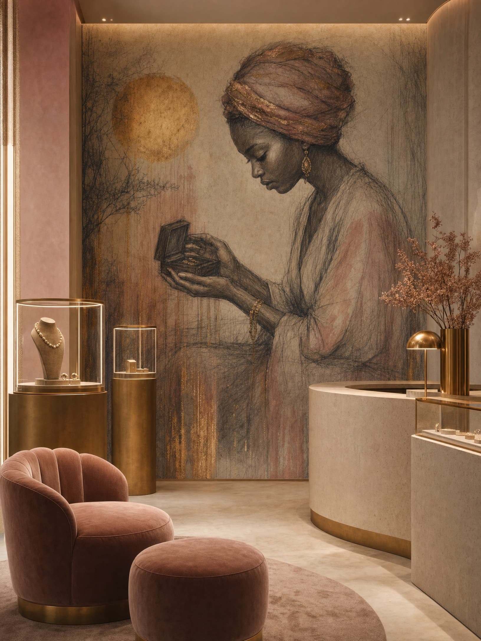 Golden Keepsake Portrait Mural - Wallpaper in room