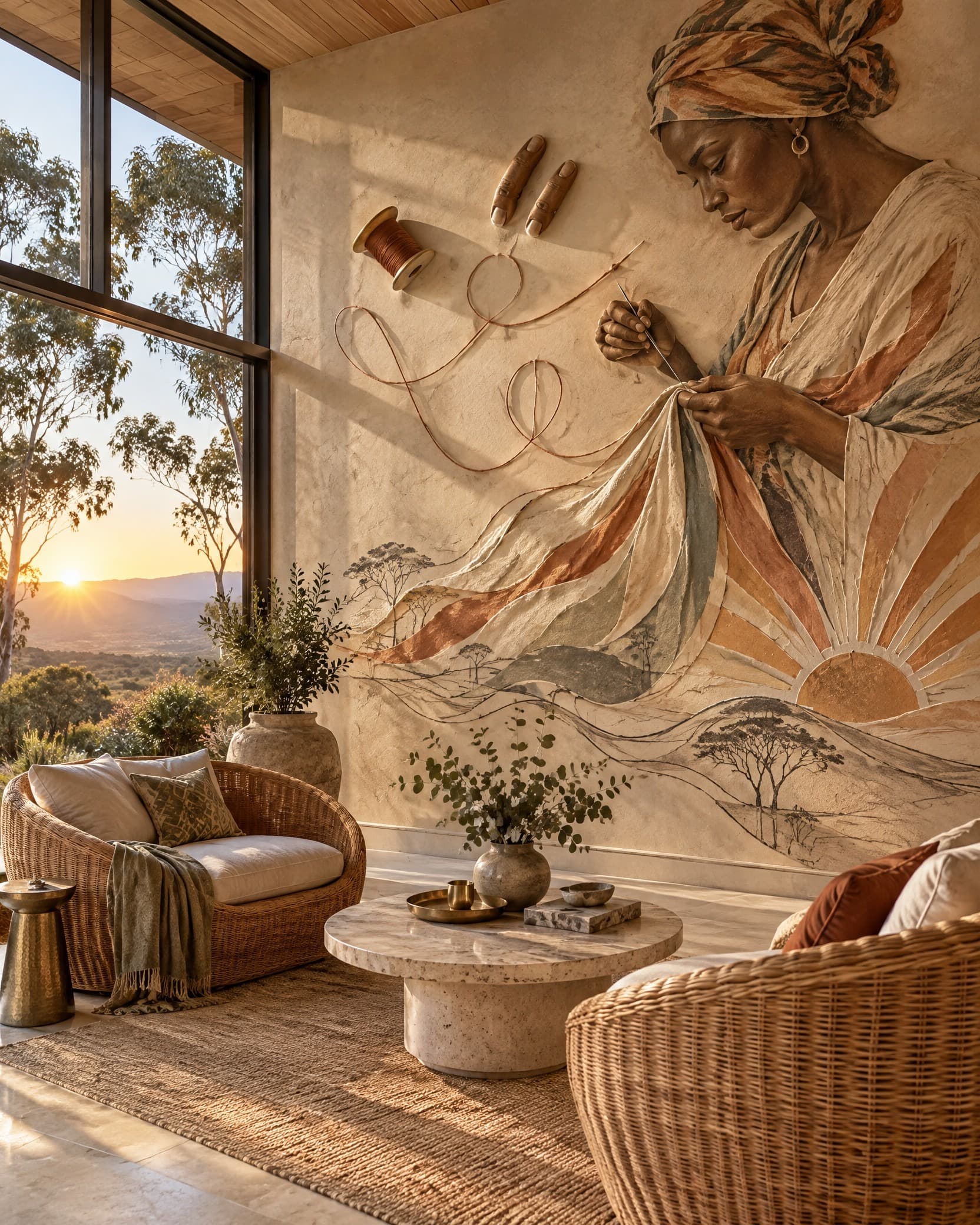 African Dawn Artisan Mural - Wallpaper in room