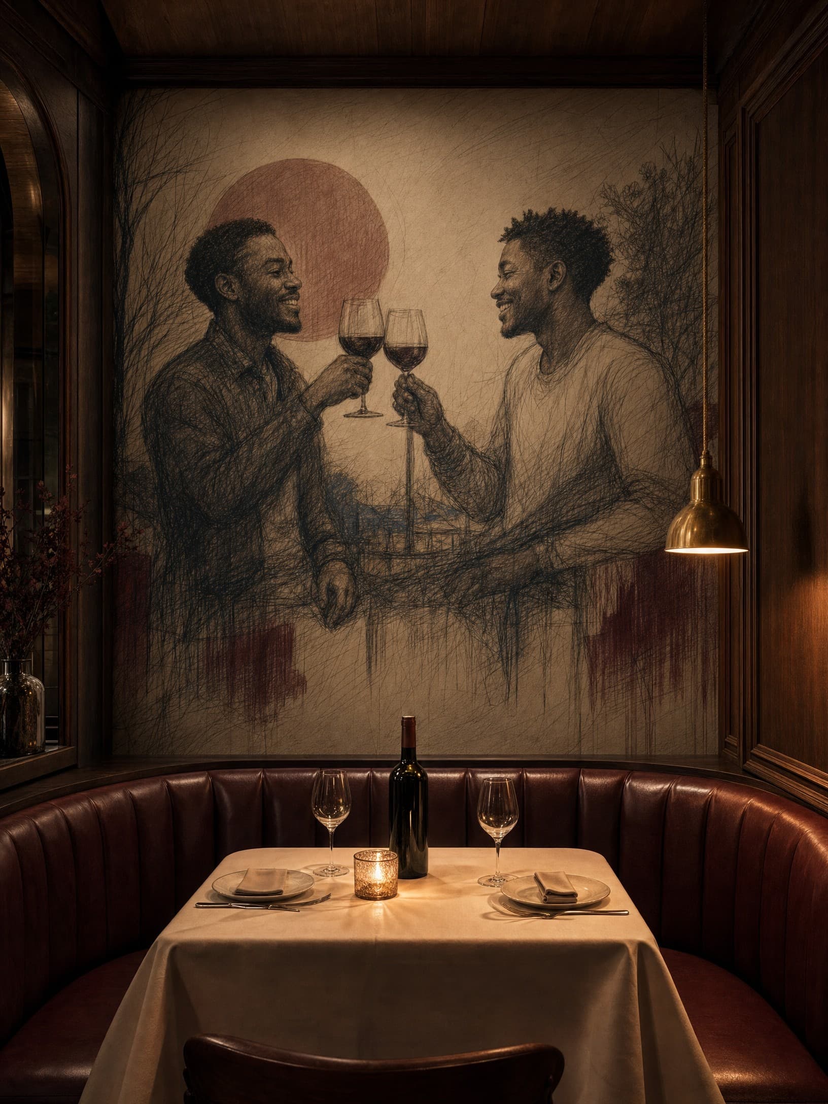Intimate Wine Toast Mural - Wallpaper in room