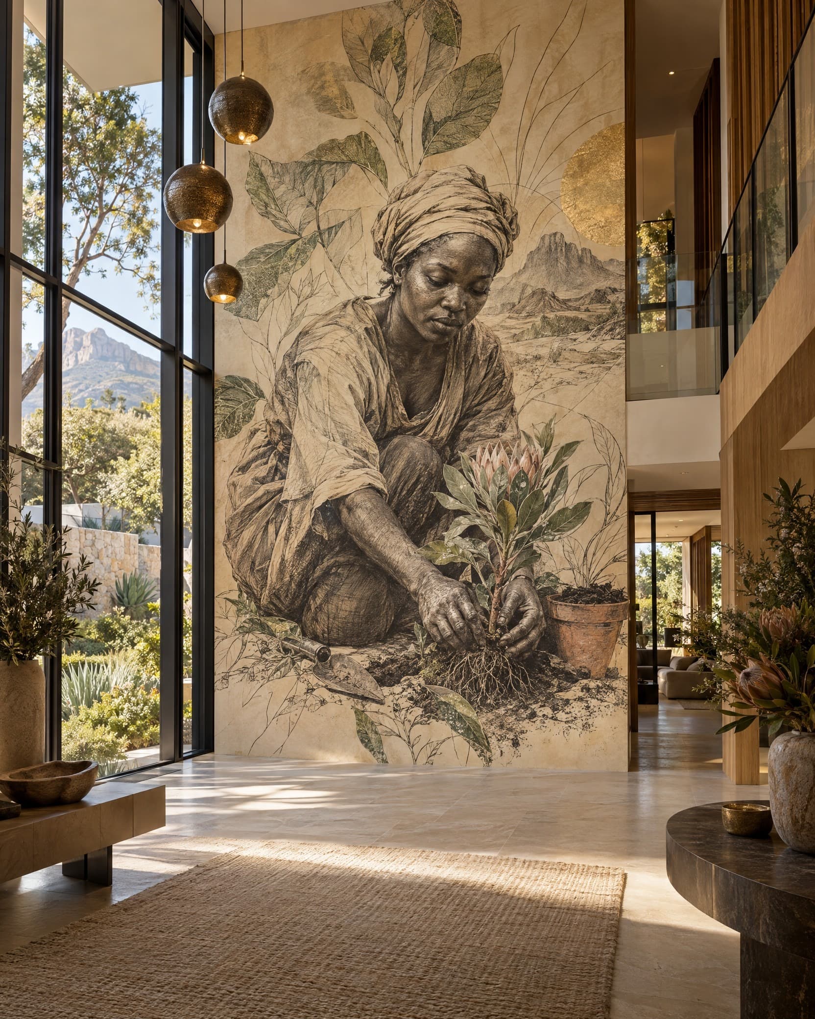 African Protea Botanist Mural - Wallpaper in room