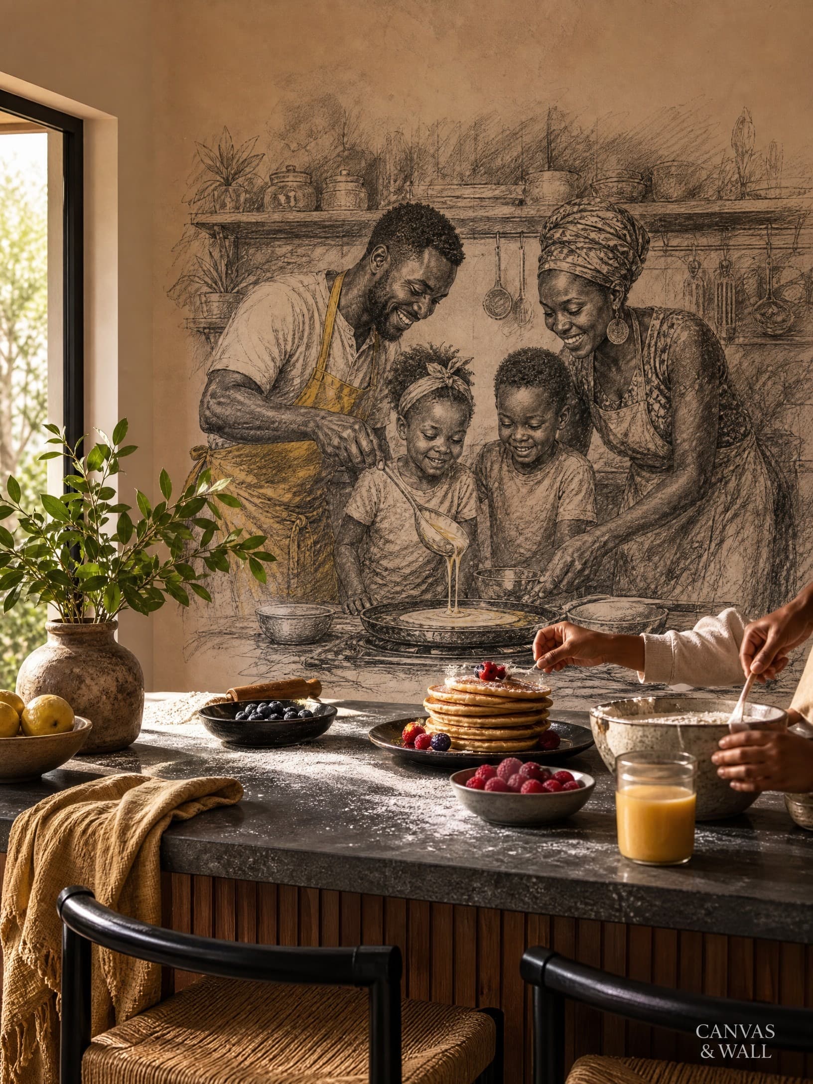 Family Kitchen Harmony Mural - Wallpaper in room