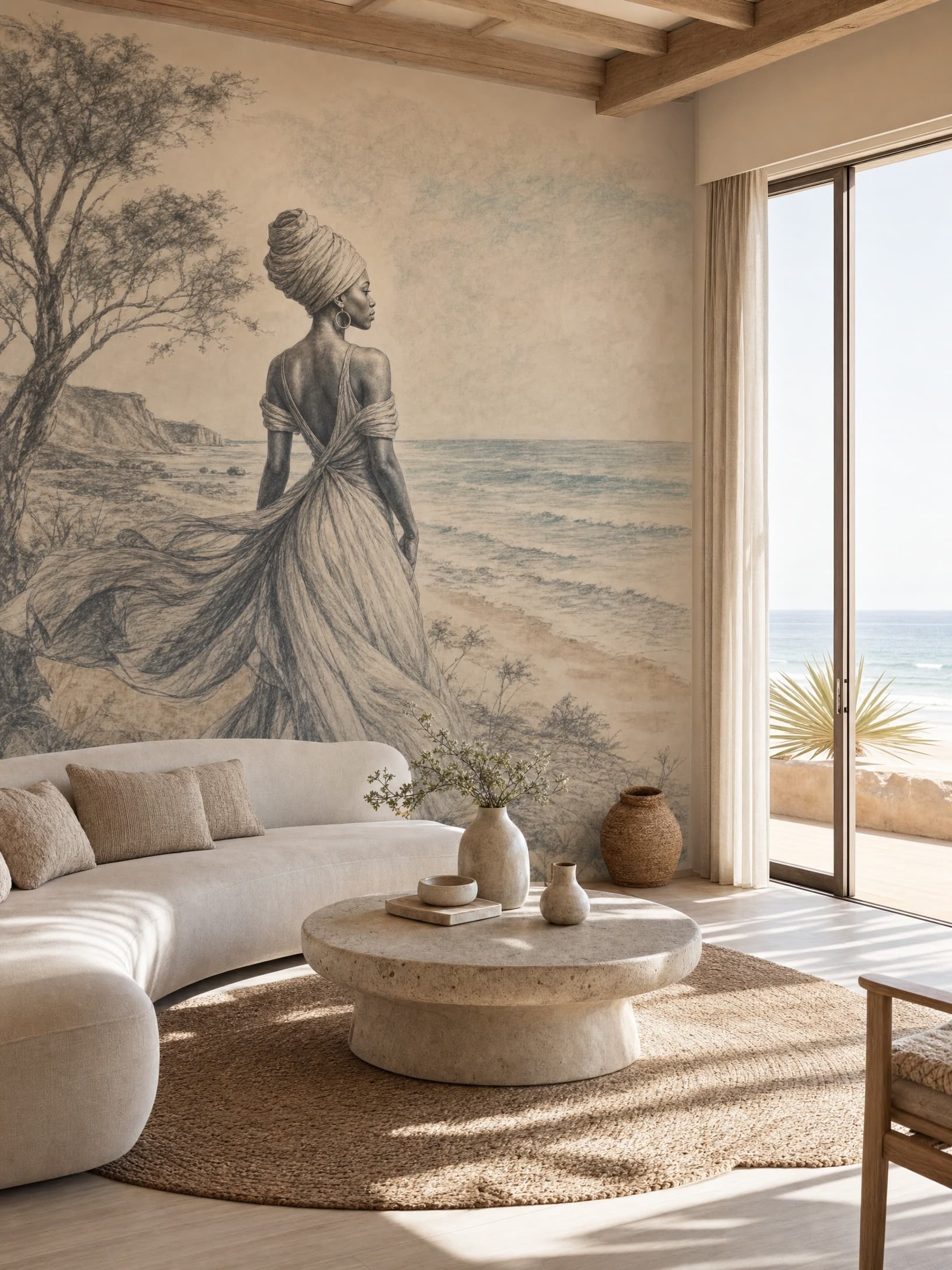 African Coastal Muse Mural - Wallpaper in room