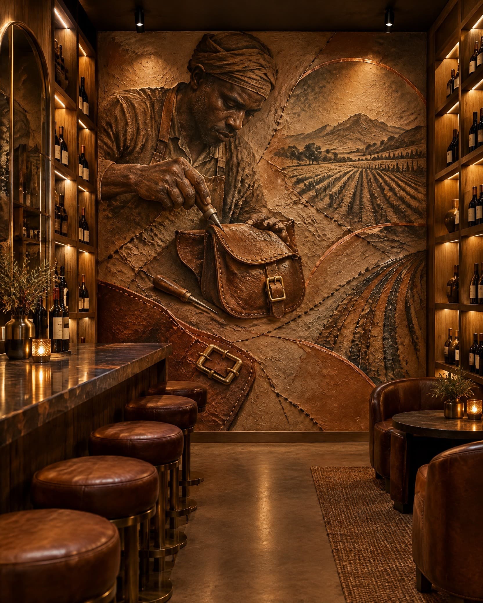 Leathersmith of the Vineyards Mural - Wallpaper in room