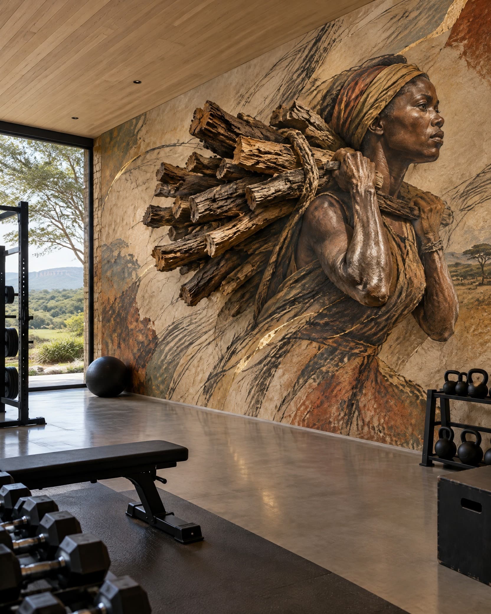 Resilient Wood Gatherer Mural - Wallpaper in room
