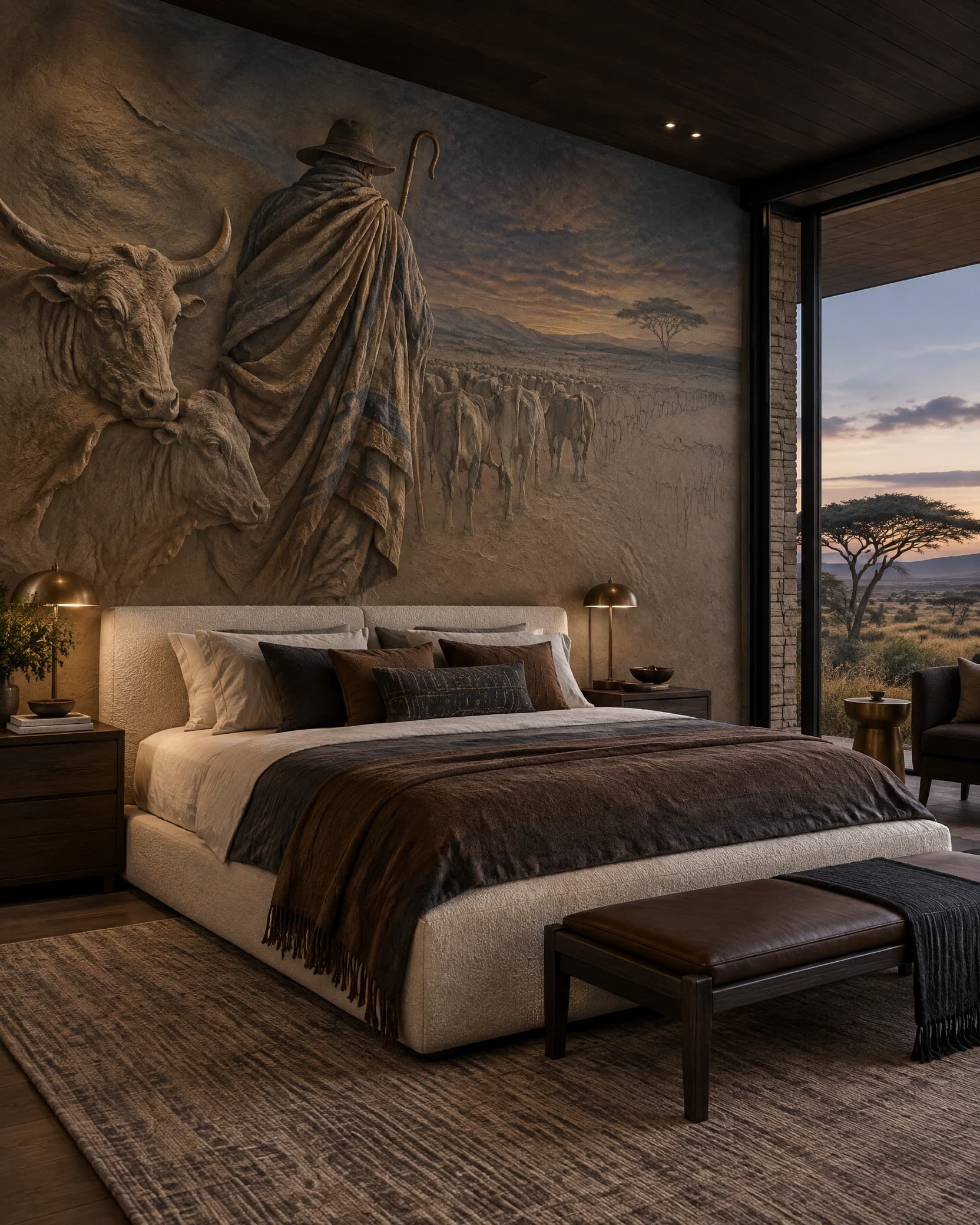 Serengeti Herder Relief Mural - Wallpaper in room