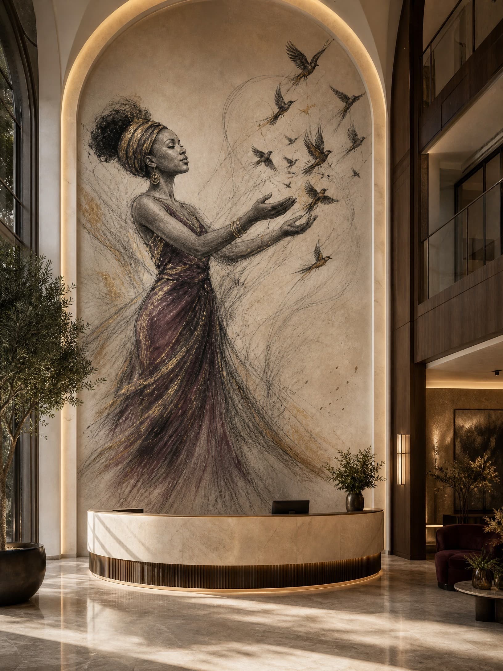 Freedom in Flight Mural - Wallpaper in room