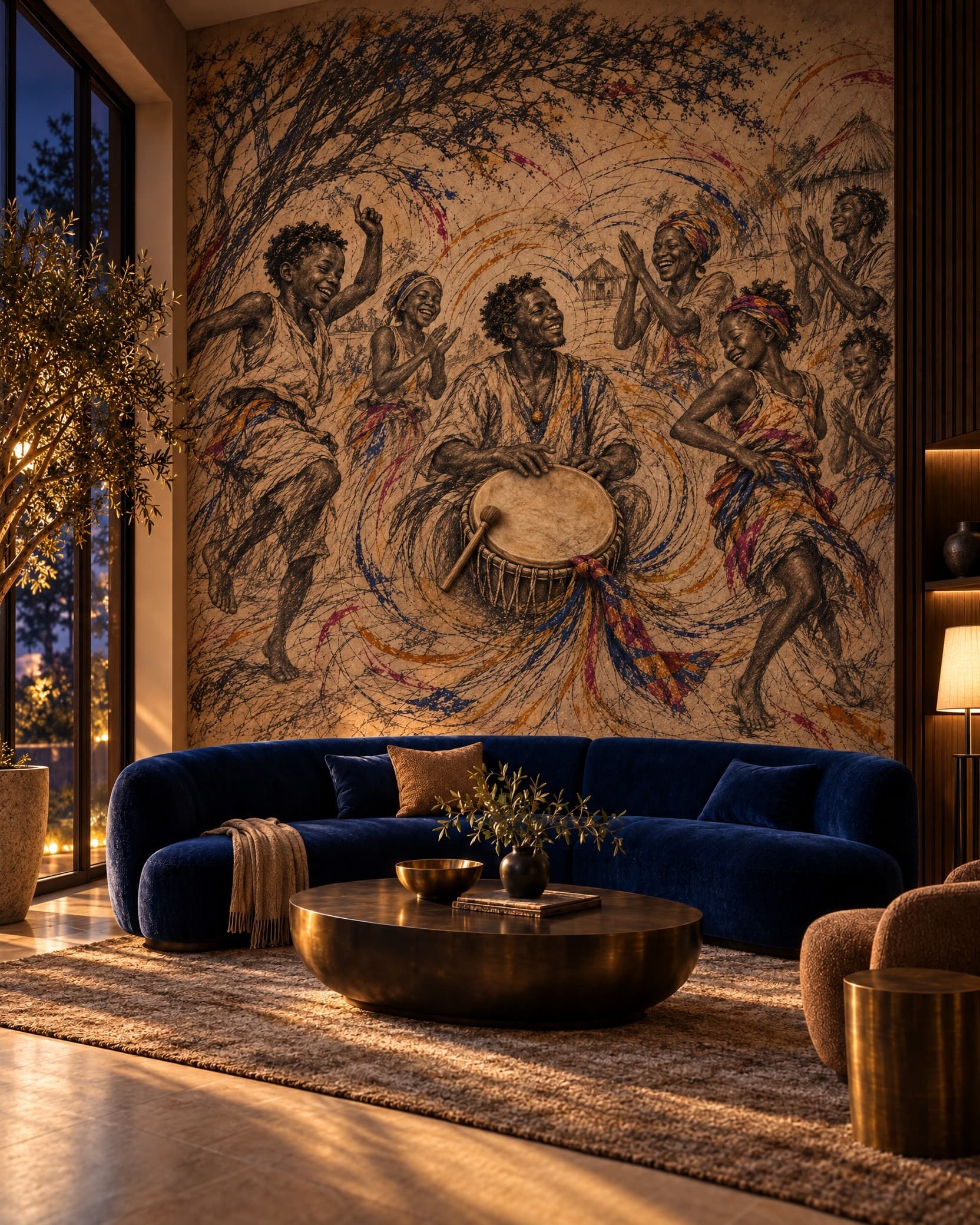 Joyful African Rhythm Mural - Wallpaper in room