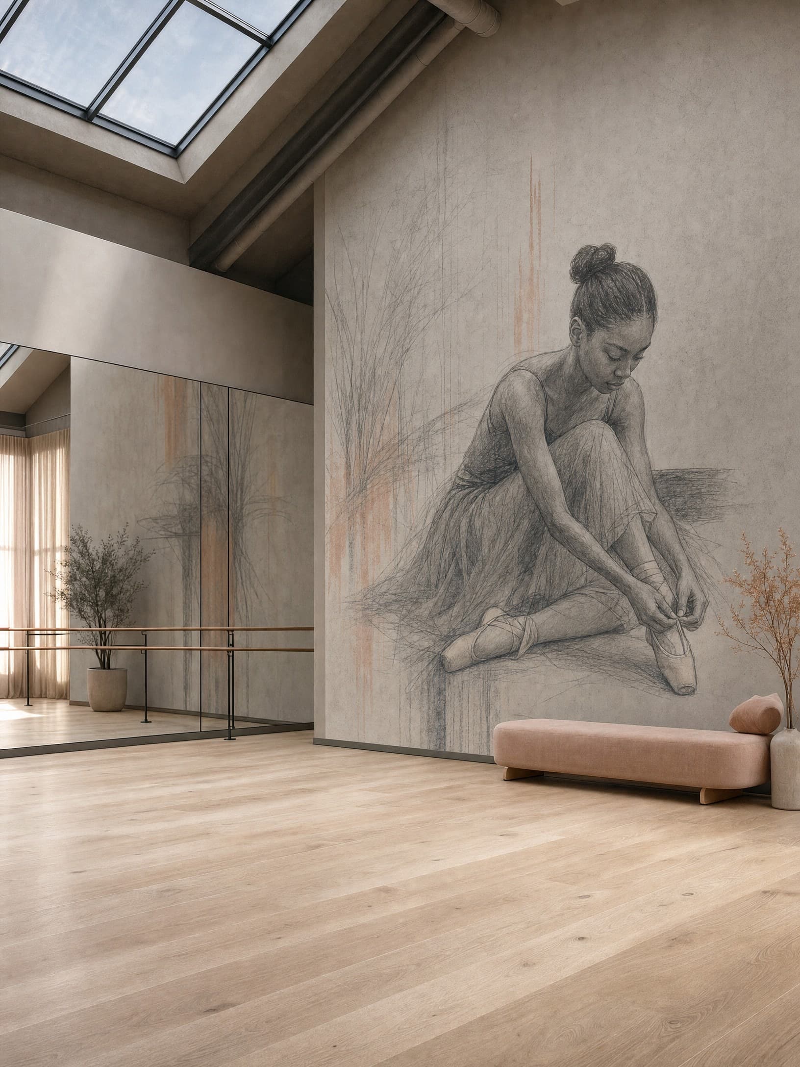 Graceful Ballerina Sketch Mural - Wallpaper in room