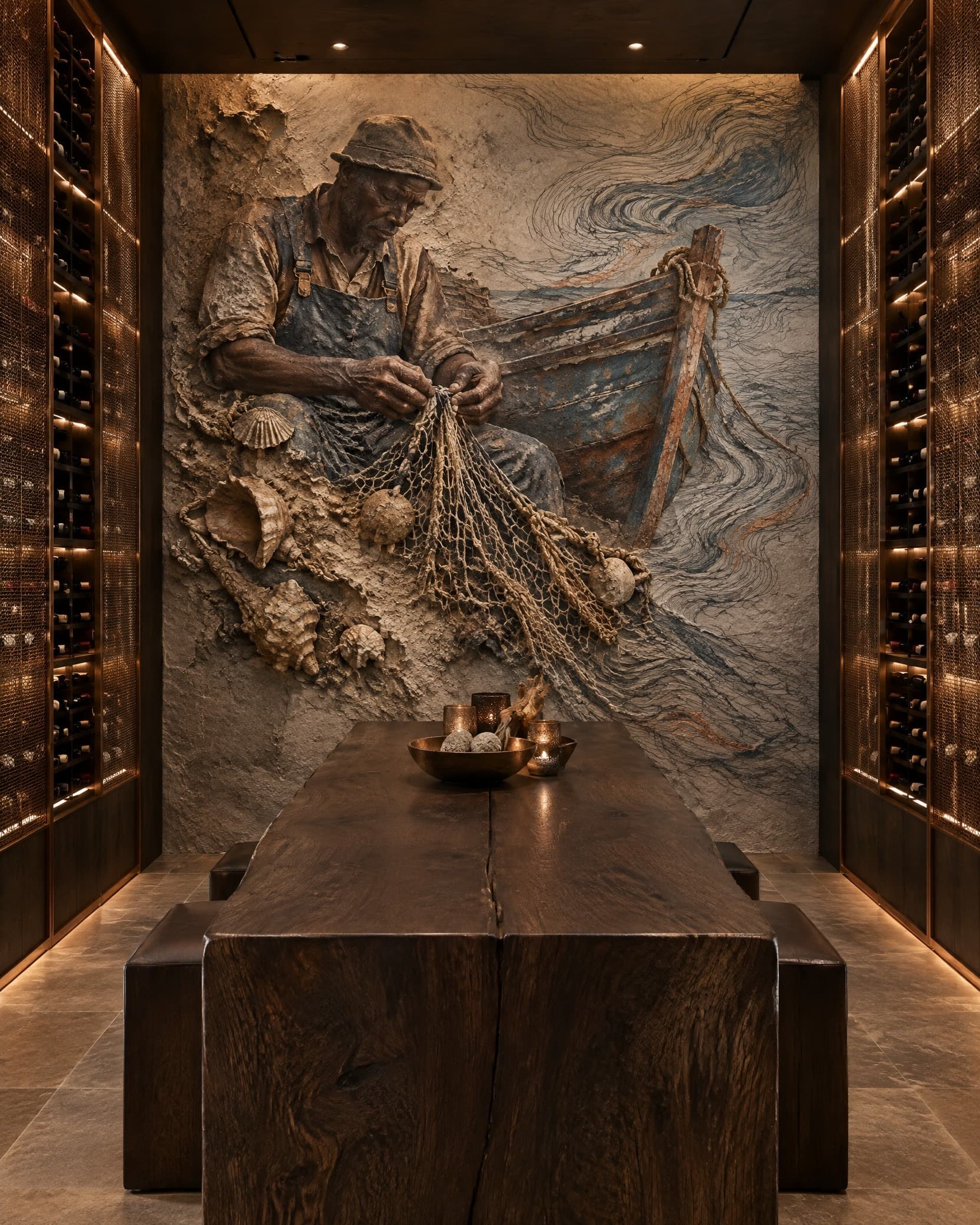 The Old Fisherman Mural - Wallpaper in room
