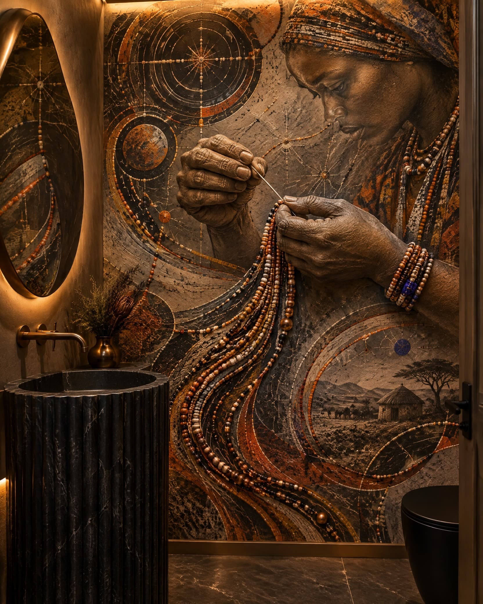 Ancestral Artisan Beadwork Mural - Wallpaper in room