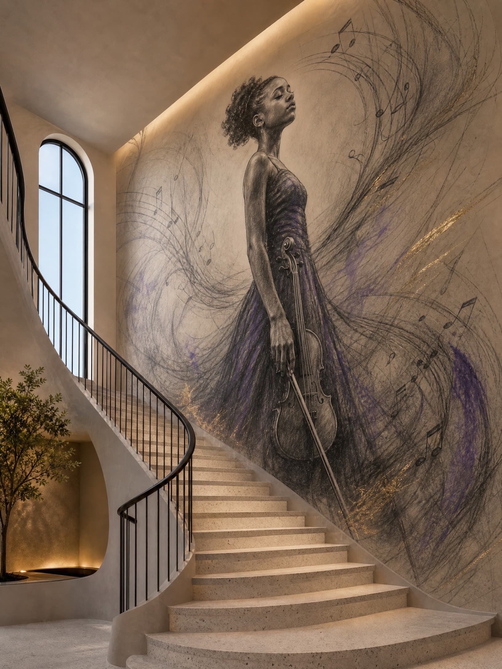 Melodic Muse Violinist Mural - Wallpaper in room