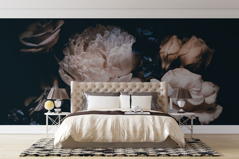 Bedroom--Wallpaper---Flowers---Peony