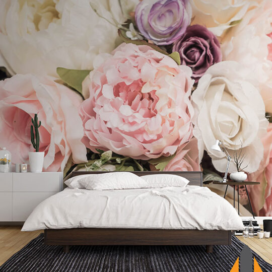 White And Pink Roses Living Room
