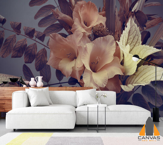 Flower Bouquet on a Blue Gray Wallpaper