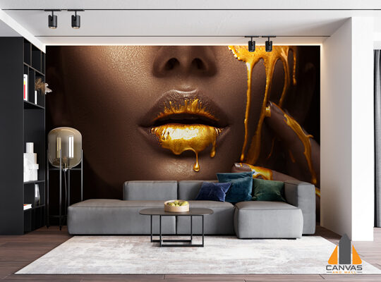 Gold Dripping Lips Beauty Wallpaper