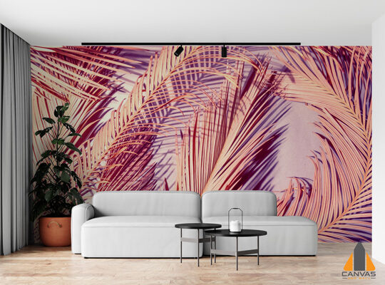 Champagne Tropical Palm Branches Wallpaper