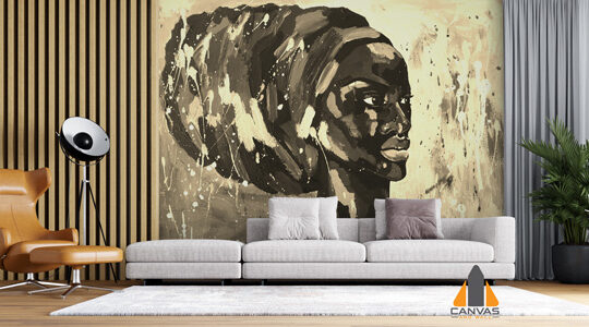 African Woman in Turban Sepia Wallpaper