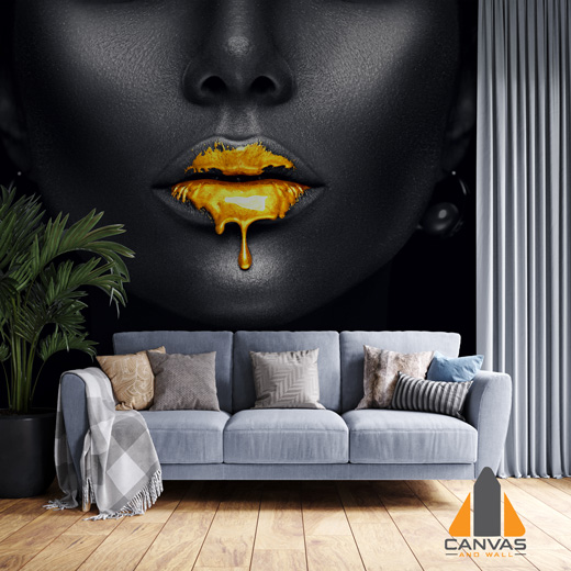 Gold Paint Drips on Lips Wallpaper