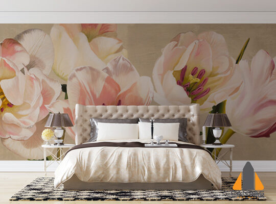 Peach Water Paint Flowers Wallpaper