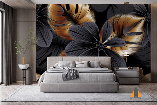 Golden Monstera Leaves Wallpaper