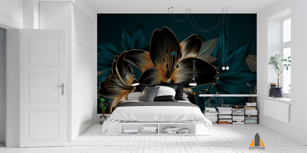 Luxury Seamless Golden Lilies on Navy Background