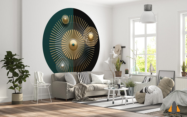 Green, Gold and Black Circle on Wallpaper