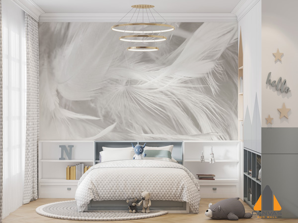 White Vintage Feathers Wallpaper