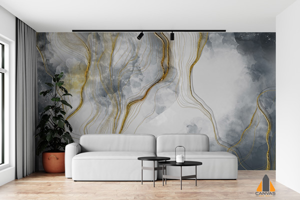 3D Gray Marble with Gold Veins Wallpaper