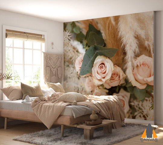 Cream Roses, Eucalyptus Twigs and Pampas Grass Wallpaper