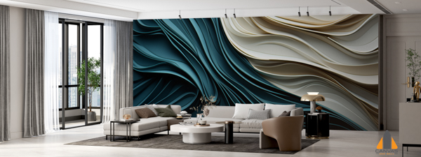 3D Abstract Luxury Waves_Blue and Cream