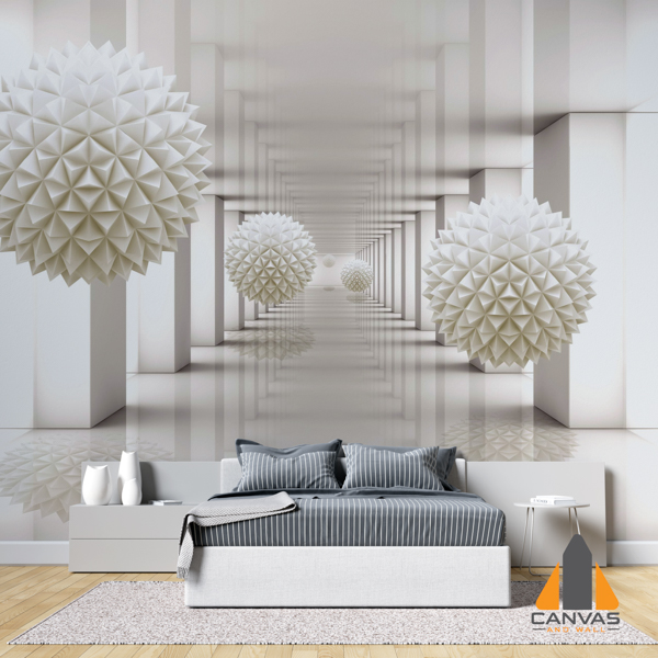 3d wallpaper tunnel filled with flying balls