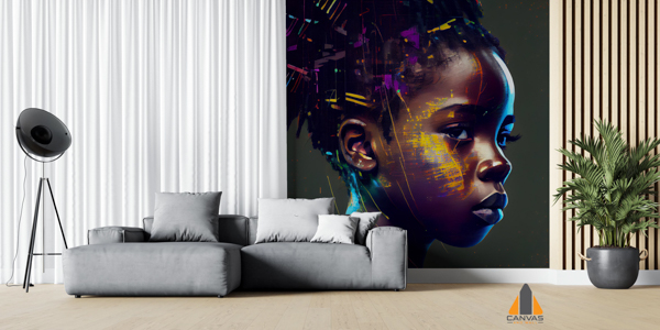 Abstract Potrait of Beautiful African Child with Glitch Effect