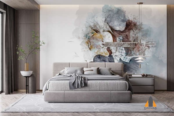 Abstract woman playing guitar