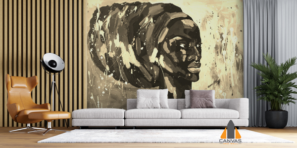 African woman in turban portrait pop art style picture sepia