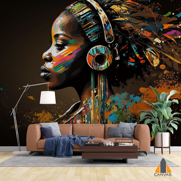 Afro American Girl With Headphones