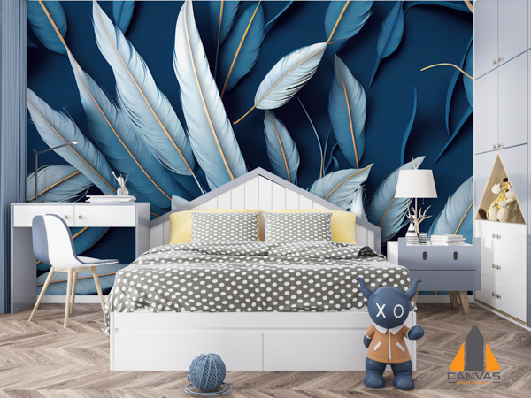 Blue Silhouette Flying Feathers