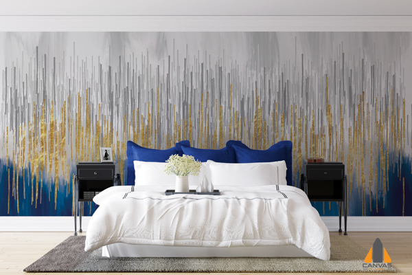 Blue and Gold Vertical Lines Art