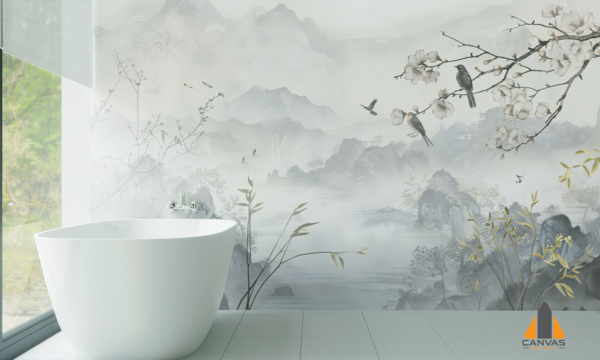 Chinoiseries misty bird landscape wallpaper