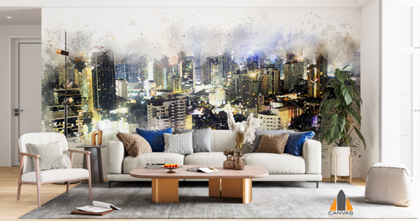 City at night water colour paint