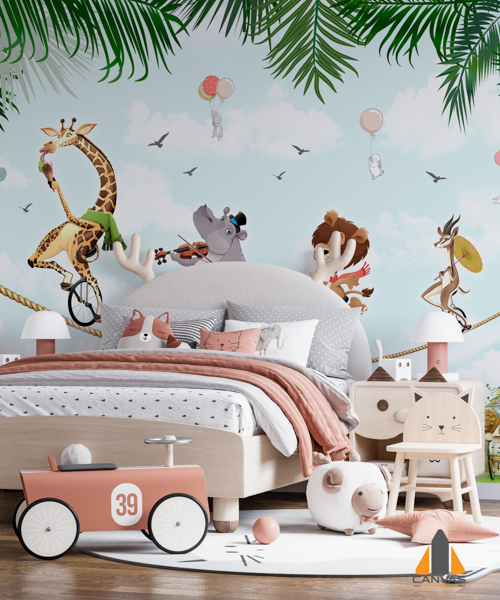 Giraffe On Bike Kids Wallpaper 3D