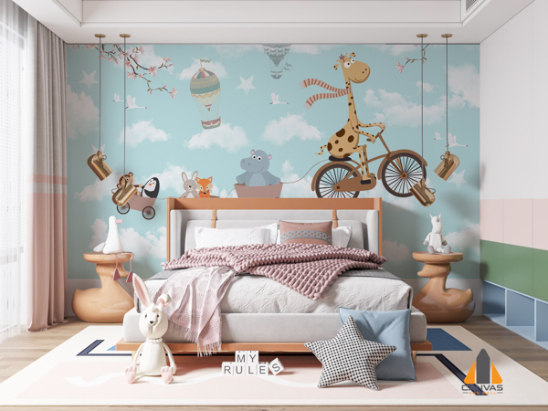 Giraffe On Bike Kids Wallpaper 3D Version2