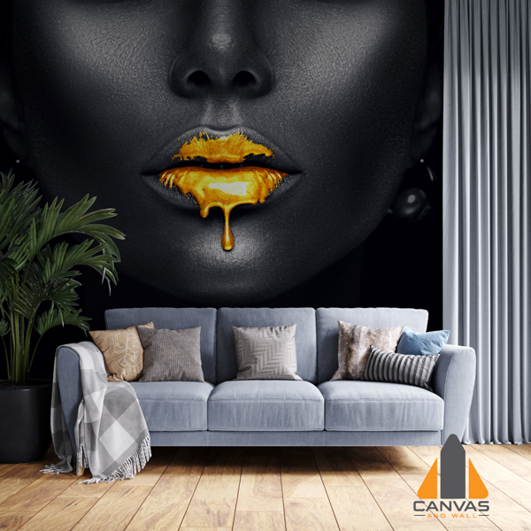 Gold Paint drips from the lips