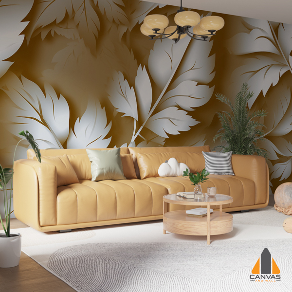 Gold Wall With White Leaf