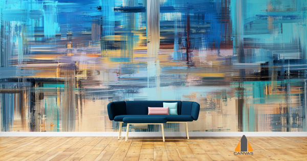 Hand drawn aqua colors abstract painting