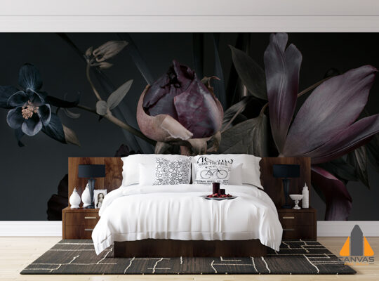 Peonies and tulips on a dark background