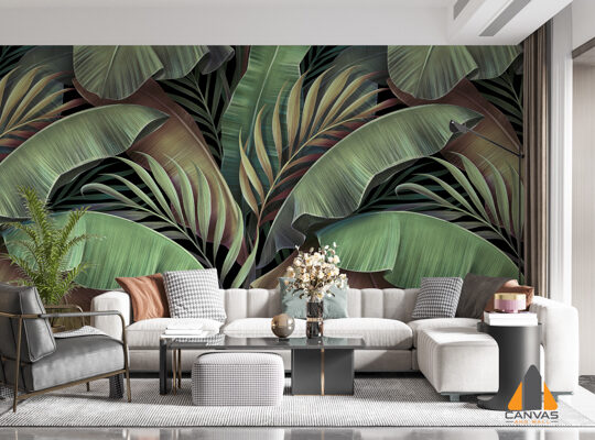 Tropical seamless pattern with beautiful palm leaves